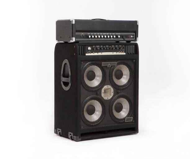 guitar amplifier and loudspeaker audio sound isolated on white background